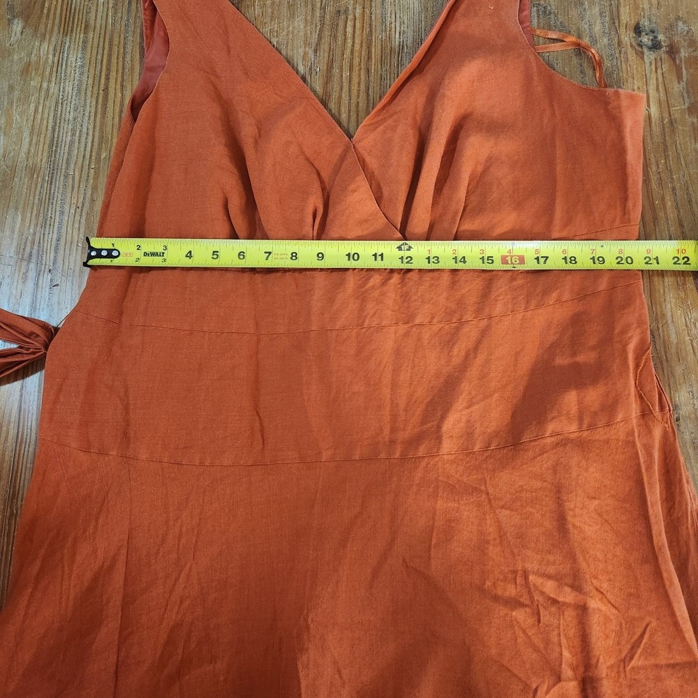 Ashley Stewart Sz 22 Linen Rayon Burnt Orange Midi Dress‎ Sleeveless Milkmaid - Picture 4 of 11